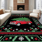 Festive Red Truck Floral Border Rug