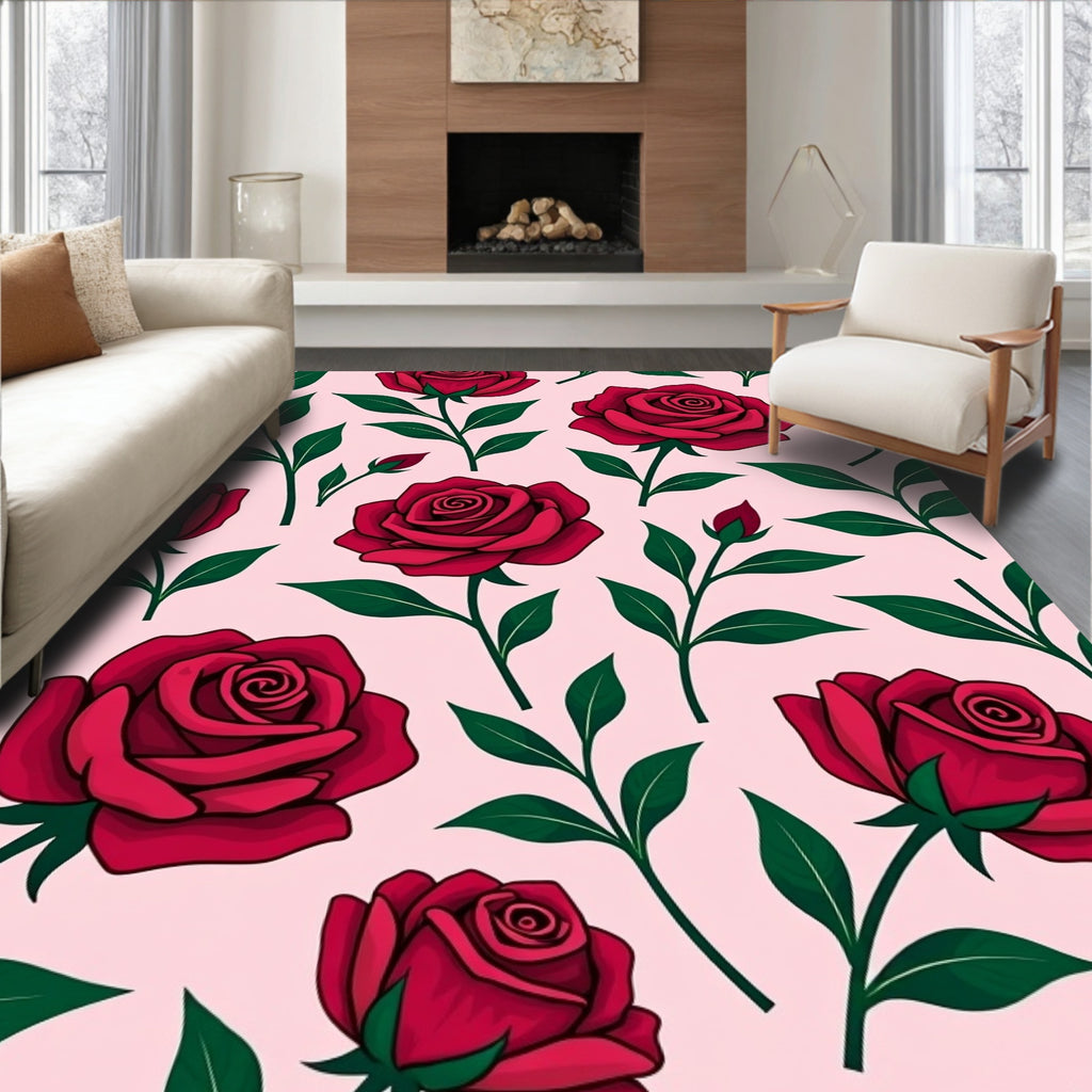 Crimson Rose Garden Floral Rug