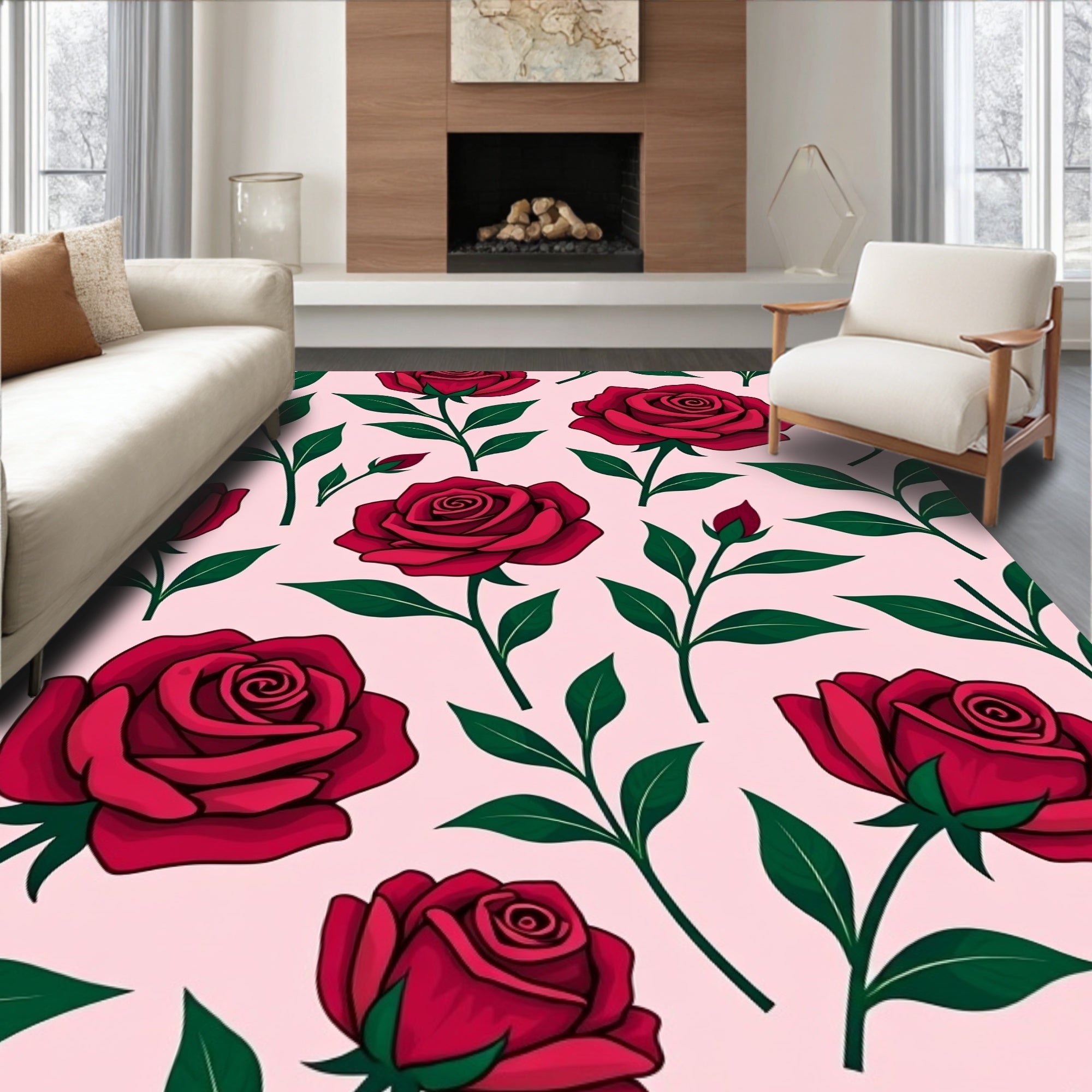 Crimson Rose Garden Floral Rug