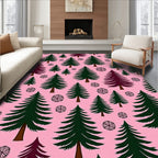 Pink Forest Trees With Snowflake Accents Rug
