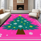 Hot Pink Christmas Tree Snowflake Star Rug