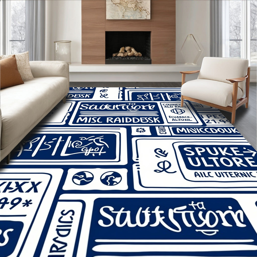 Navy White Graphic Collage Rug