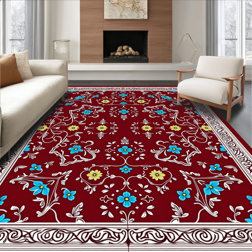 Crimson Floral Border Medallion Rug