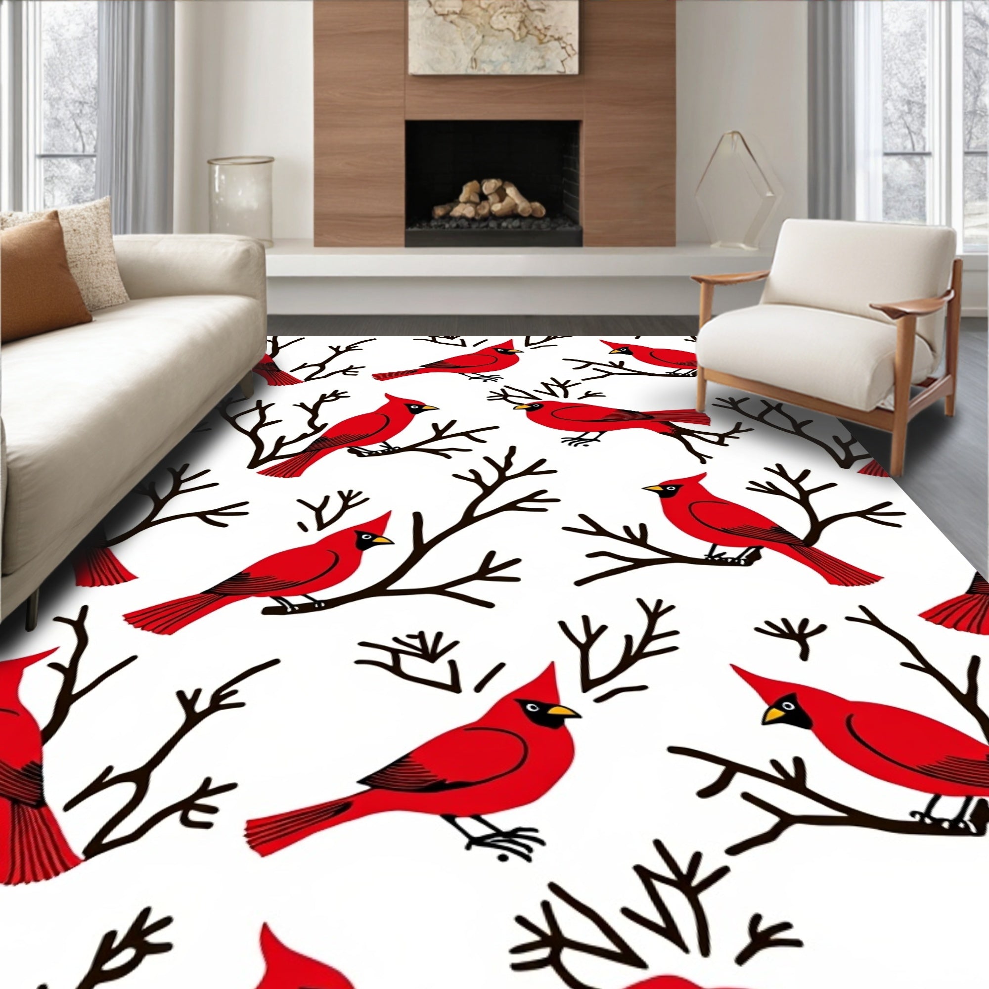 Red Cardinal Birds on Branches Rug