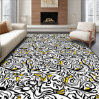Black and Yellow Abstract Swirl Rug
