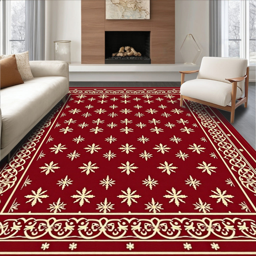 Crimson Starburst Border Rug