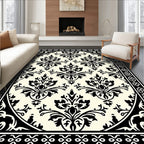 Black Ivory Damask Floral Medallion Rug