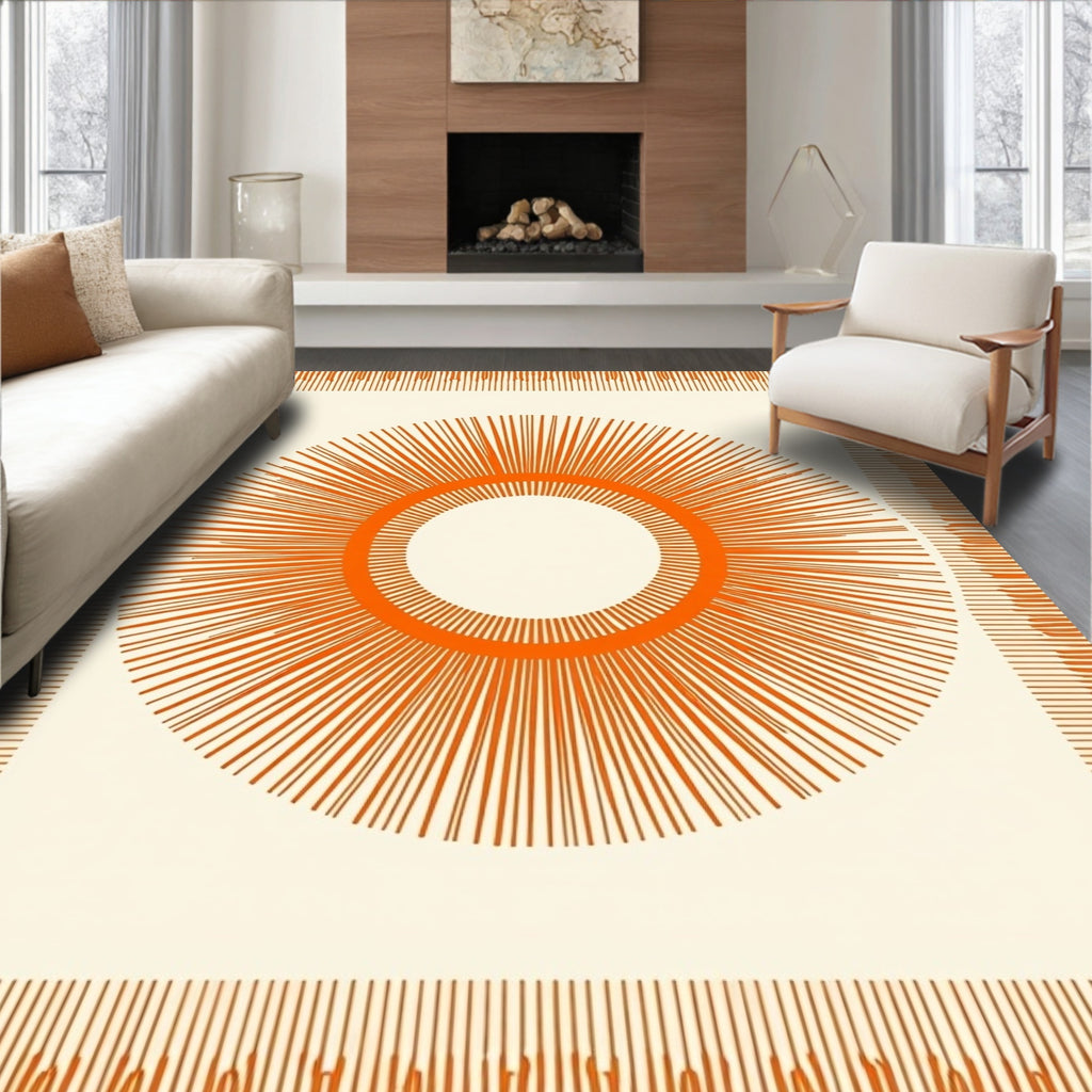Radiant Orange Sunburst Medallion Rug