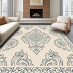 Cream and Blue Arabesque Medallion Rug