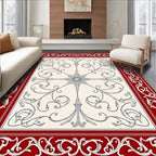 Crimson Red Ornate Floral Scroll Rug
