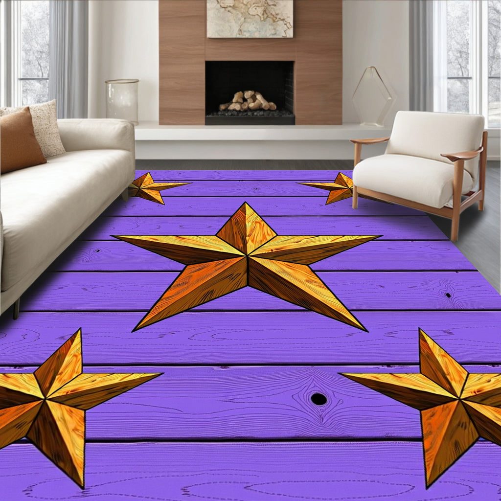 Golden Star Arrangement on Violet Wood Rug