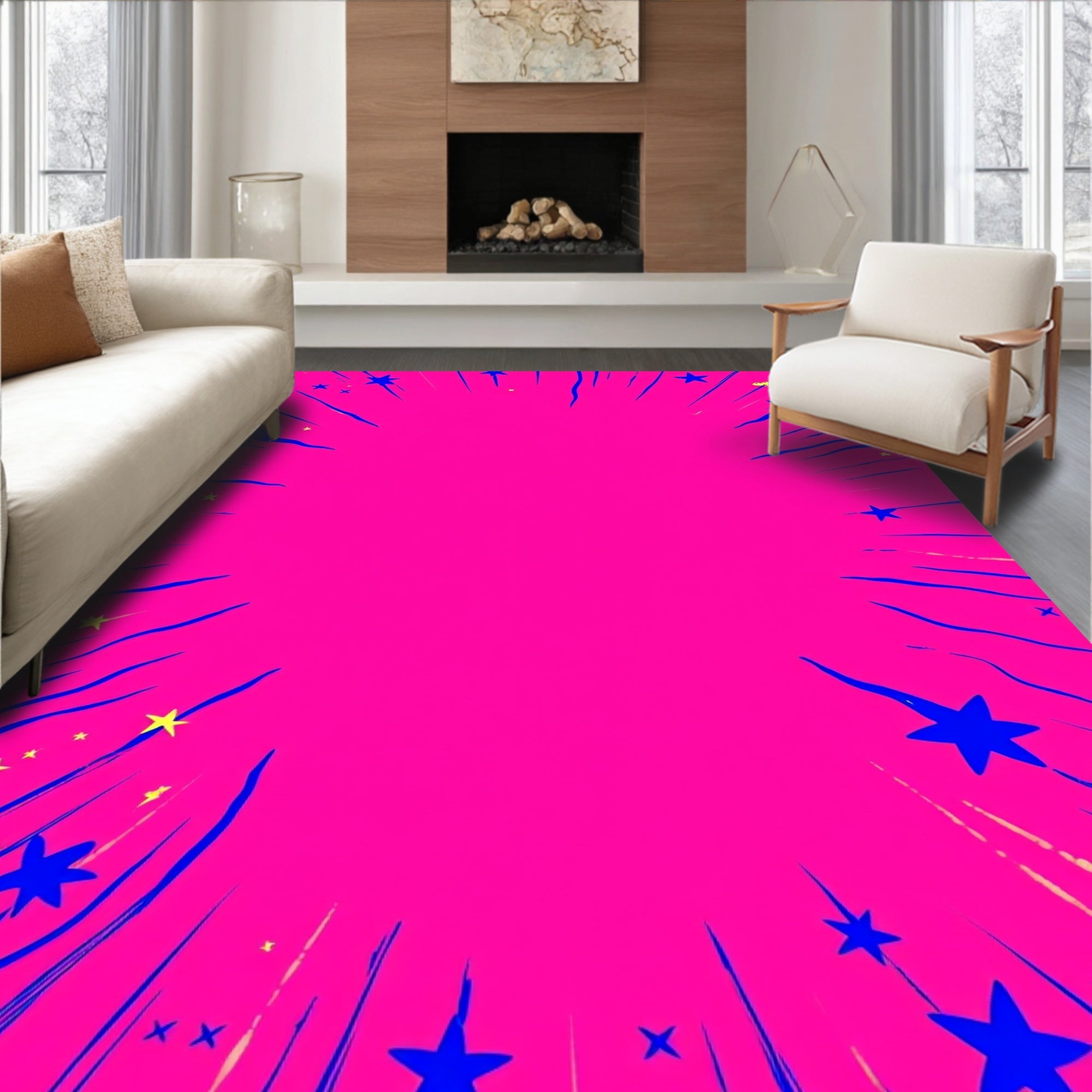 Vibrant Pink Starburst Explosion Rug