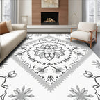 Monochromatic Gray Floral Mandala Diamond Rug