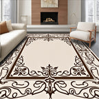 Elegant Brown Floral Scrollwork Frame Rug