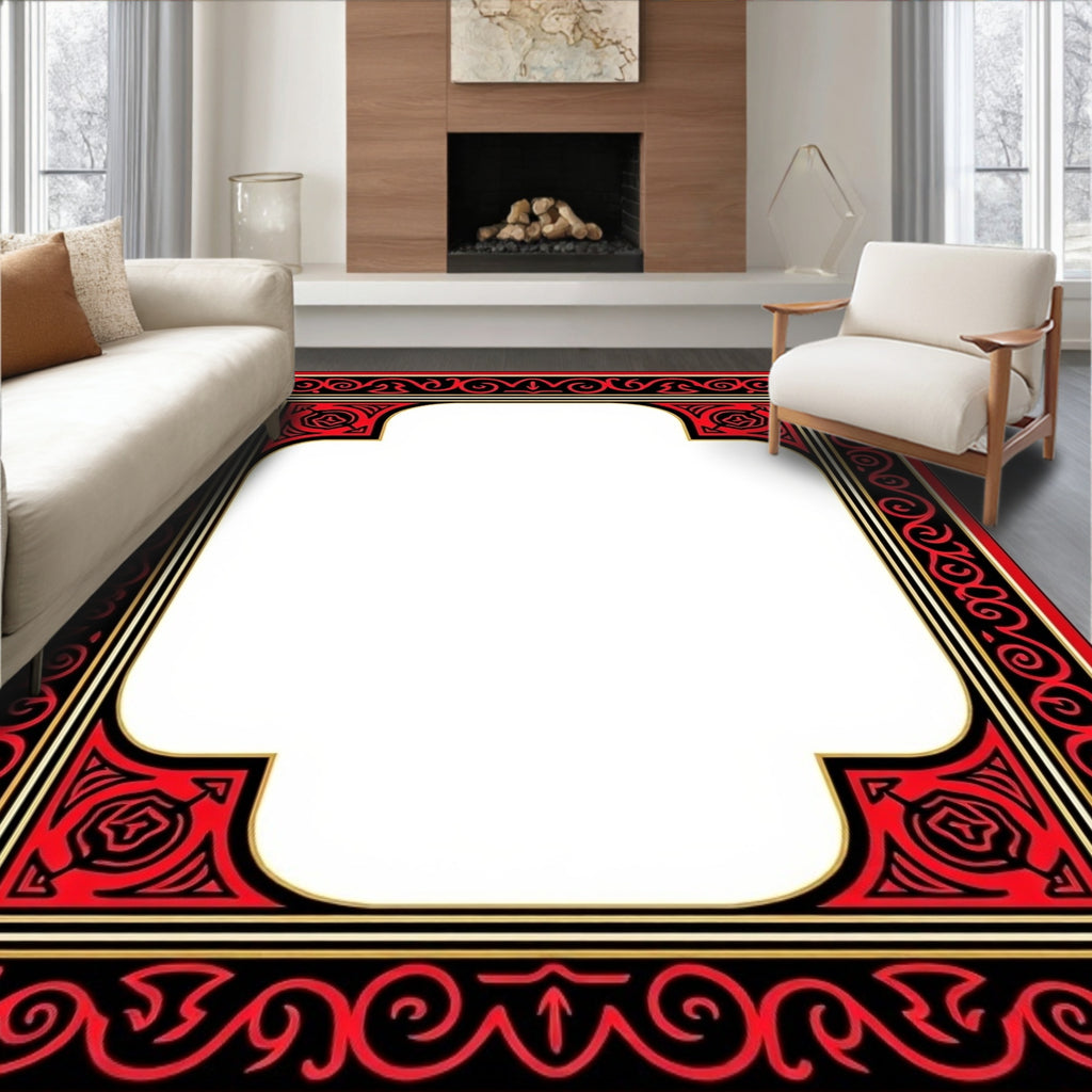 Red Black Gold Scrollwork Frame Rug