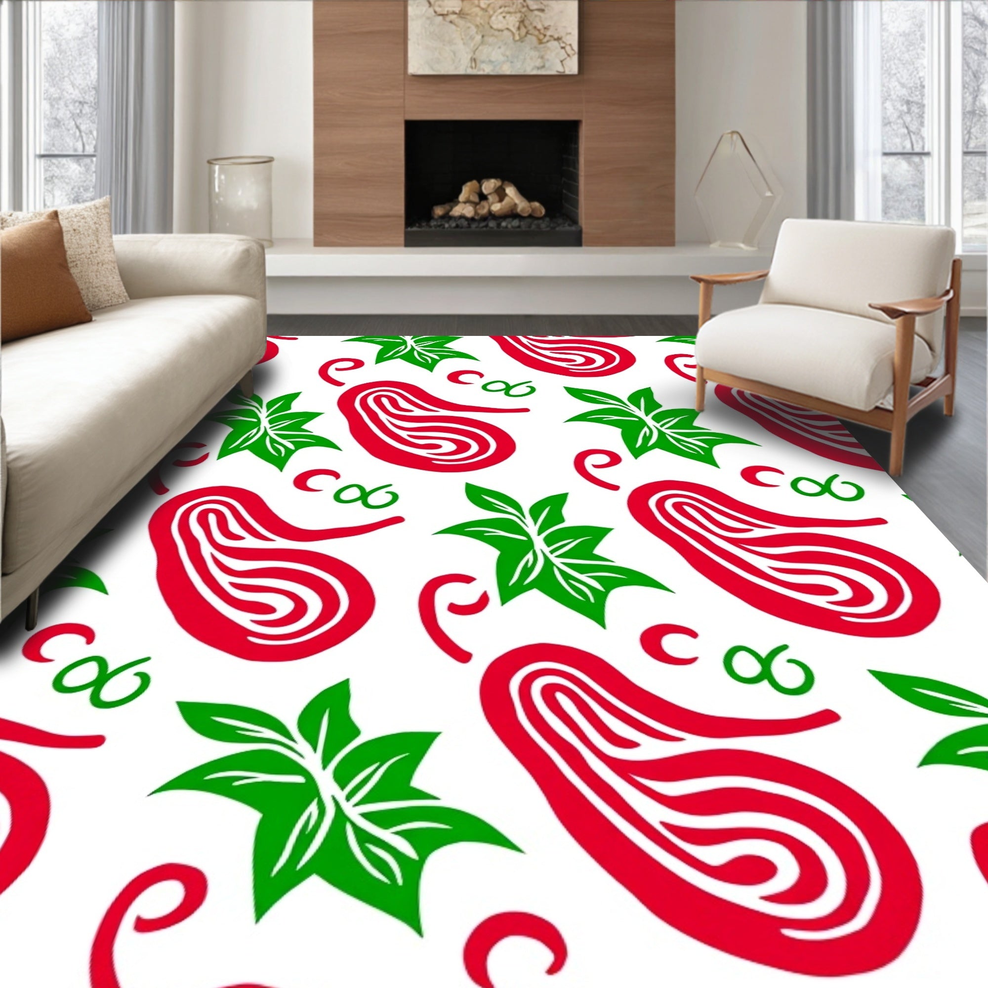 Red Green Paisley Floral Swirls Rug