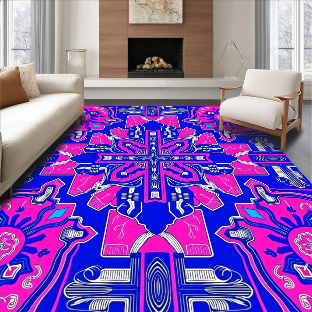 Vivid Hot Pink Blue Paisley Mandala Rug