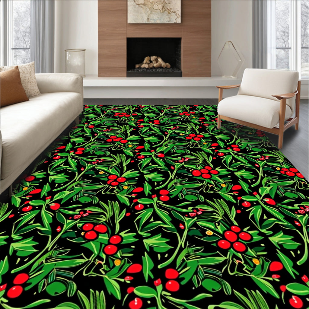 Vibrant Red Berry Leaf Garland Rug