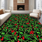 Vibrant Red Berry Leaf Garland Rug