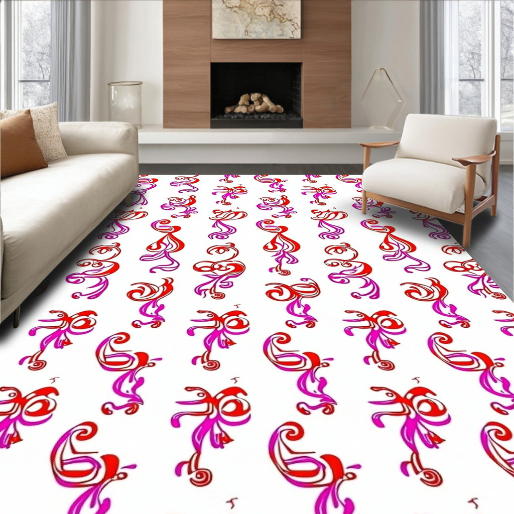 Ornate Red Pink Abstract Shape Rug