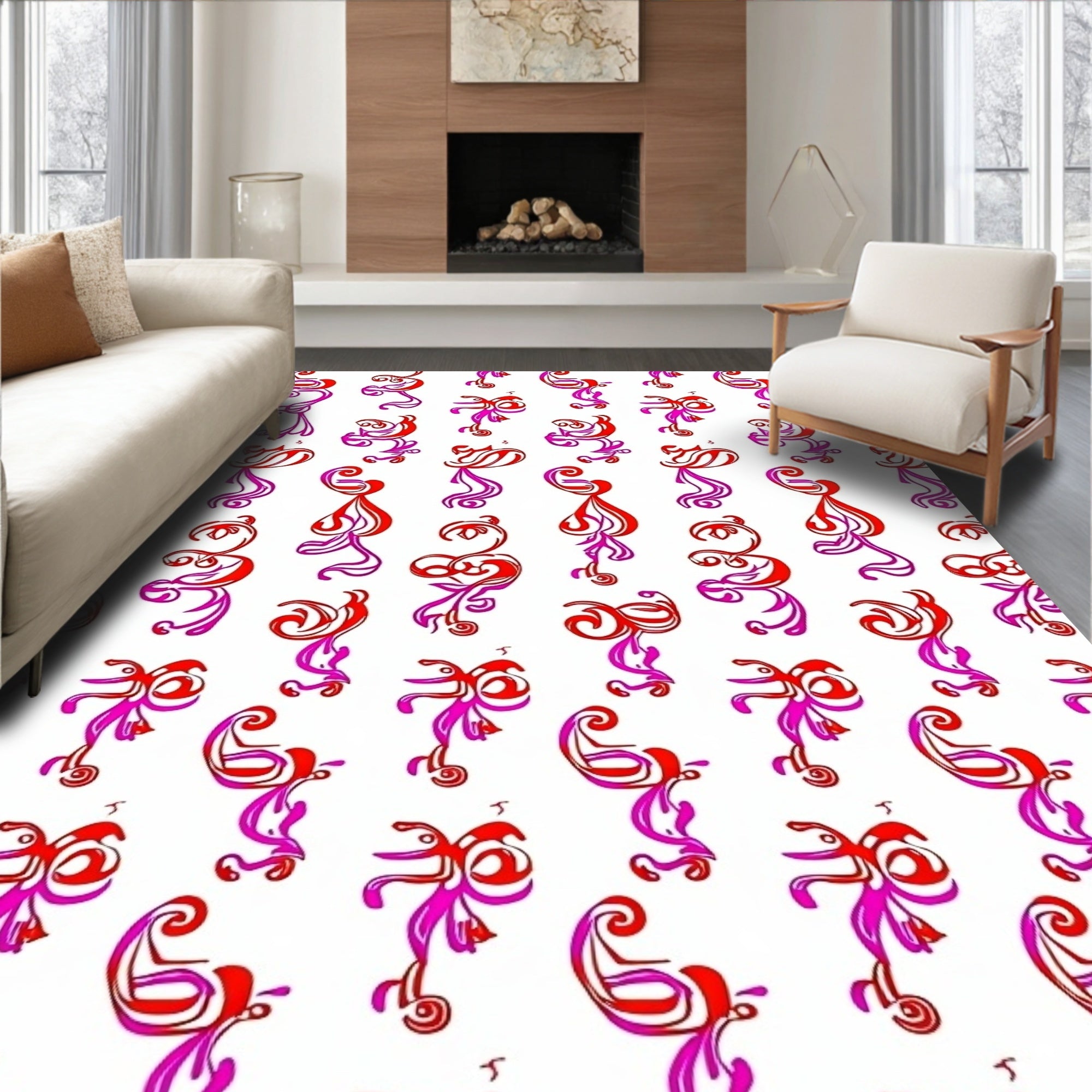 Ornate Red Pink Abstract Shape Rug