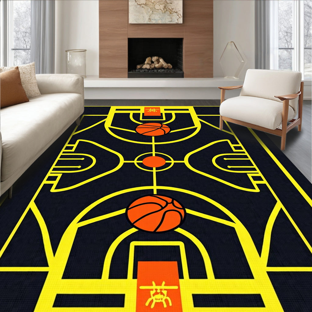 Golden Basketball Court Geometric Rug