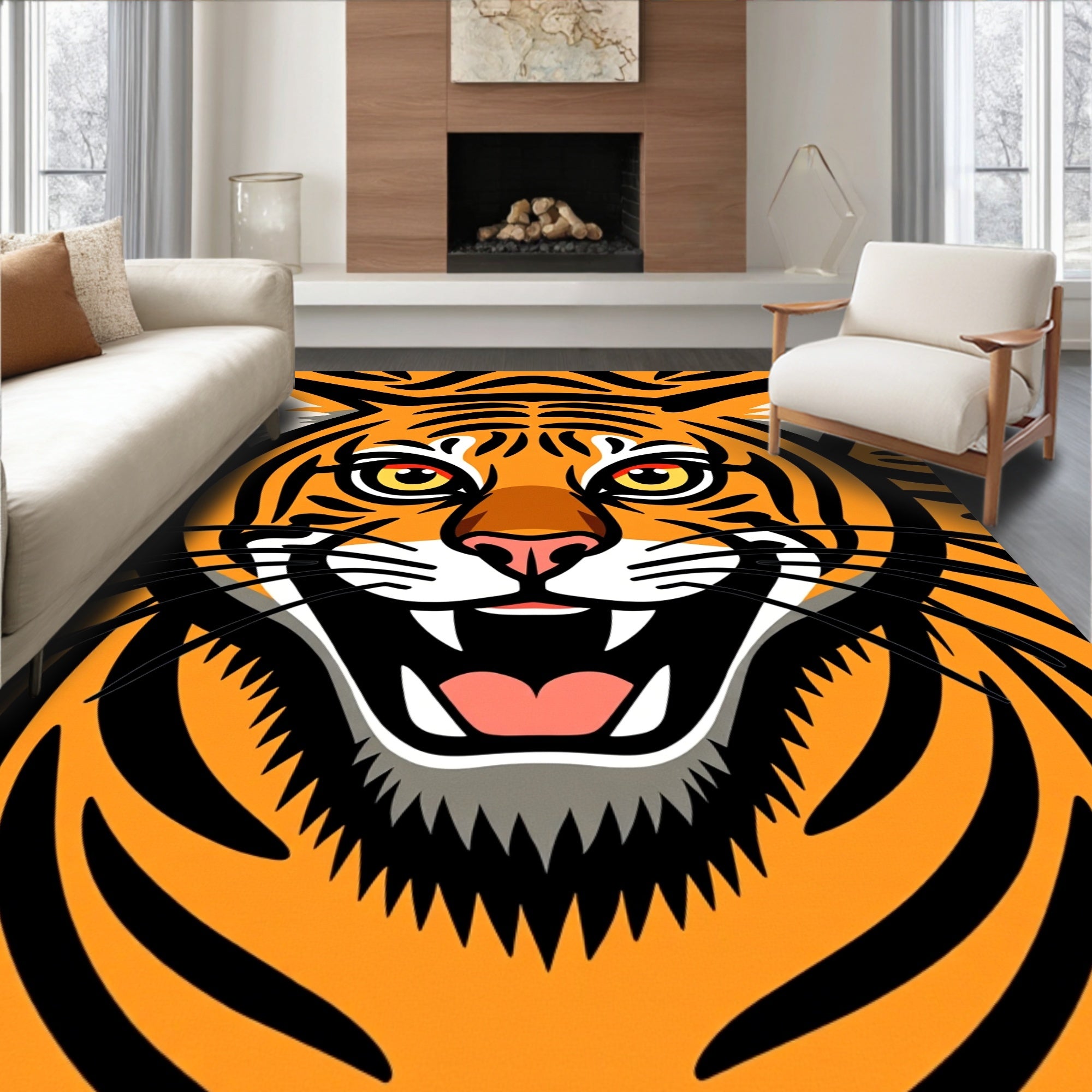 Bold Orange Tiger Face Stripes Rug
