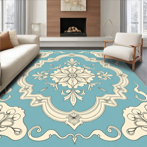 Aqua Cream Classic Floral Medallion Rug