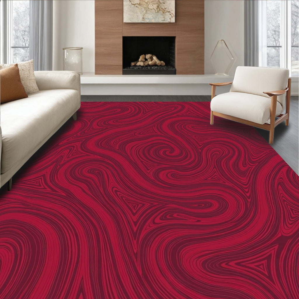 Crimson Swirling Abstract Waves Rug