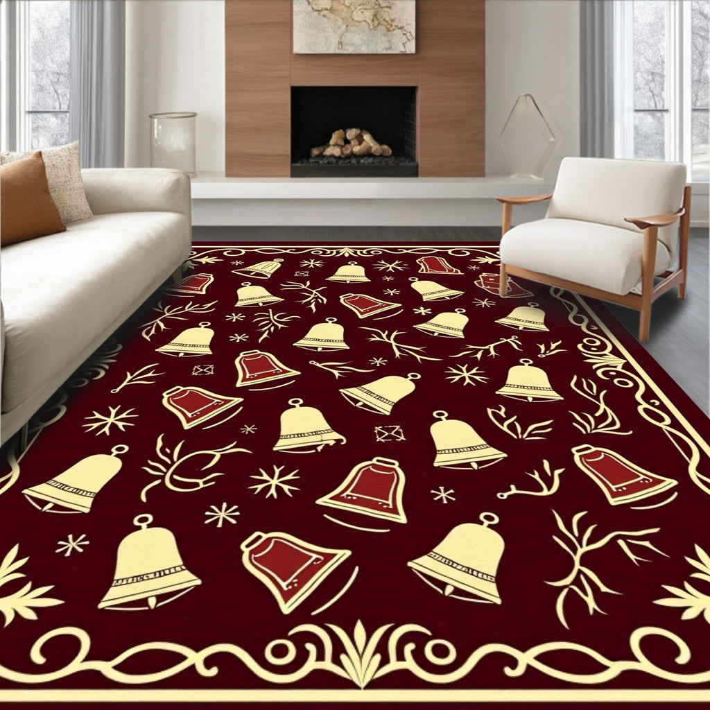 Burgundy Gold Festive Bell Arrangement Rug