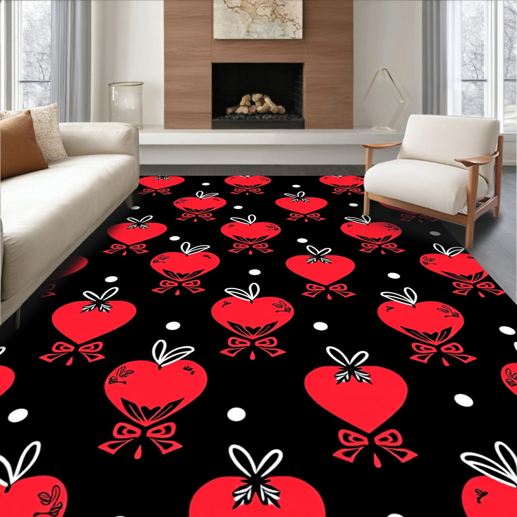 Red Hearts with Bows Polka Dot Rug
