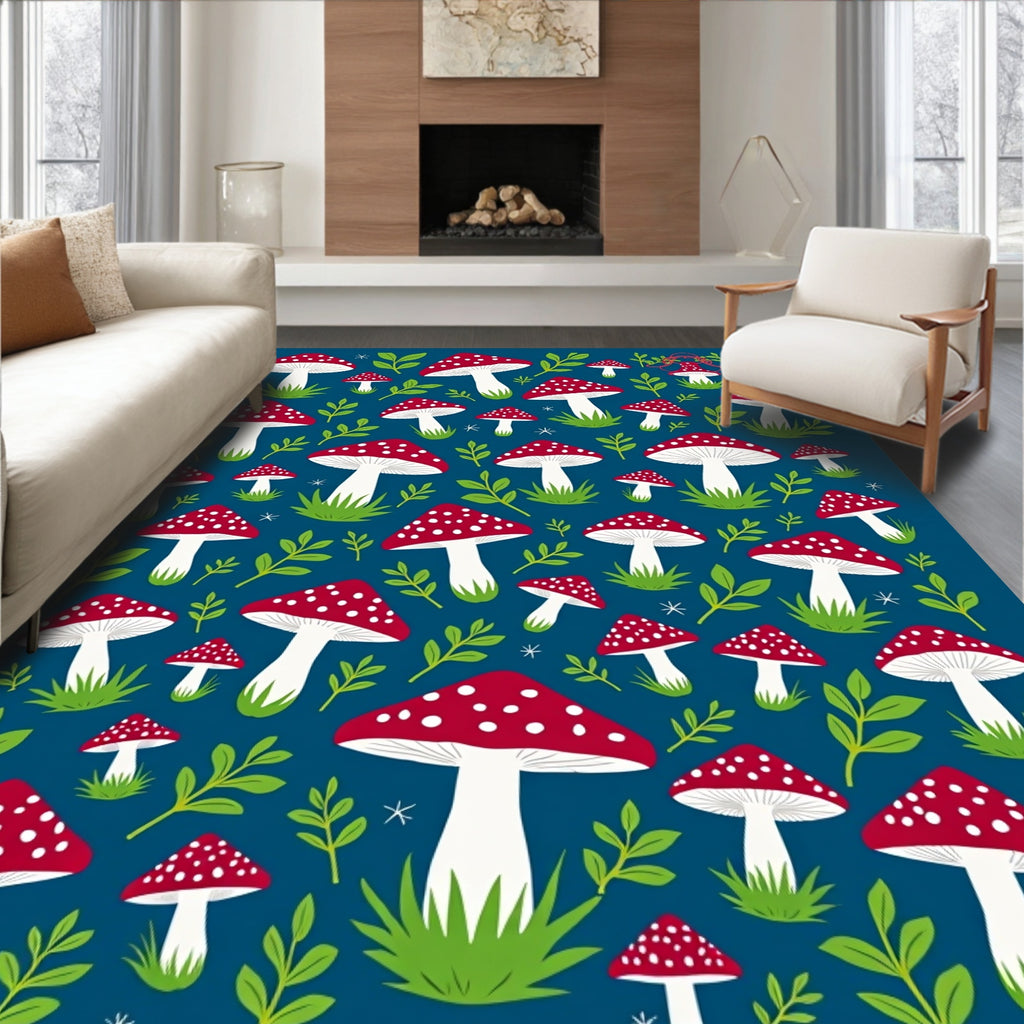 Whimsical Red White Mushroom Forest Companions Rug
