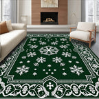 Green Snowflake Mandala Border Rug