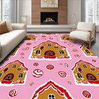 Gingerbread Houses Candy Pink Swirls Rug