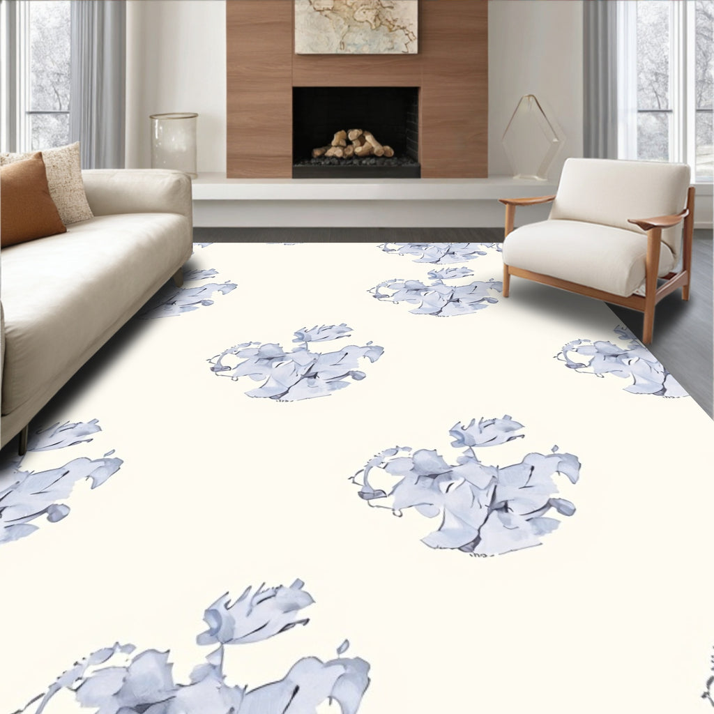 Soft Blue Abstract Floral Cluster Rug