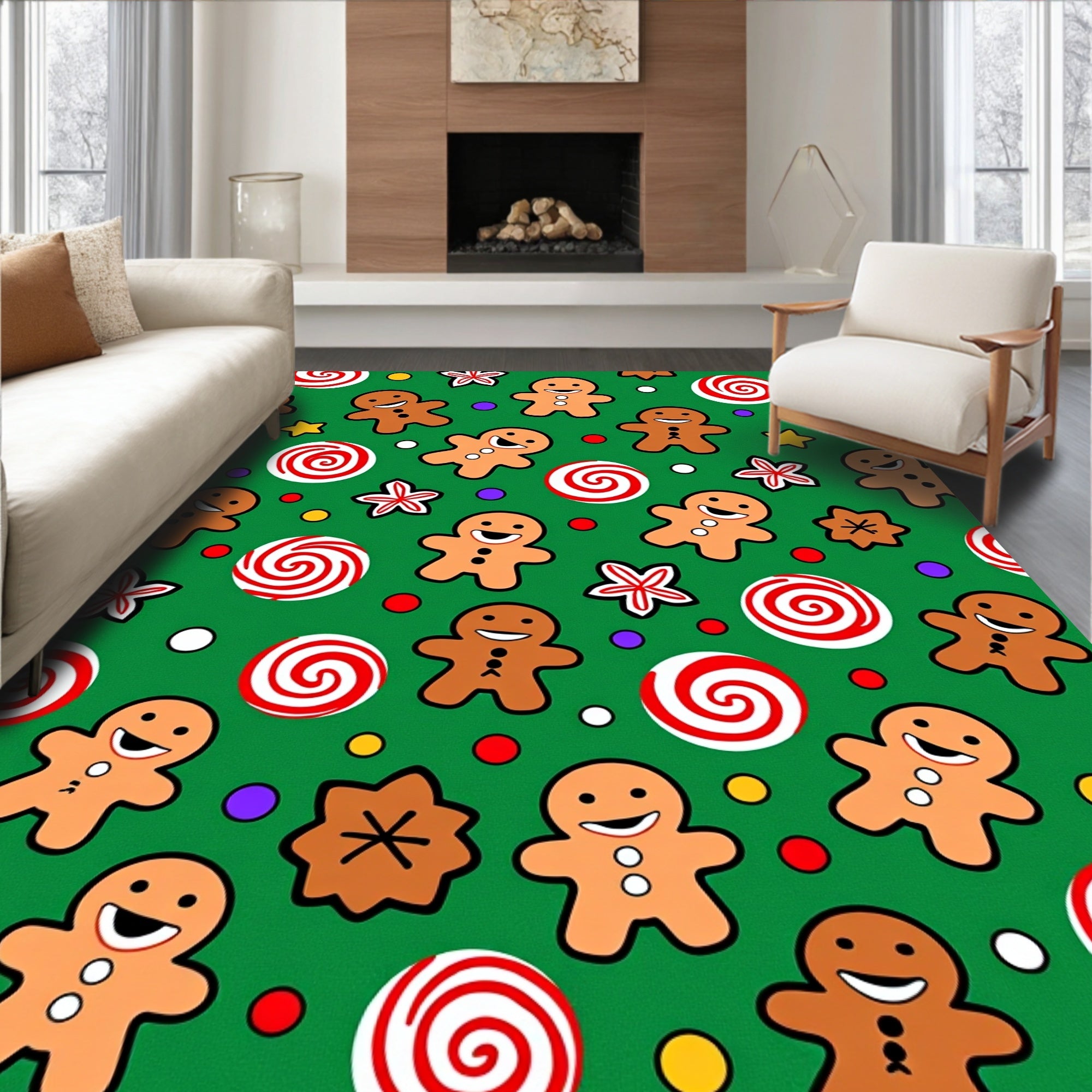 Festive Gingerbread Peppermint Swirls Rug