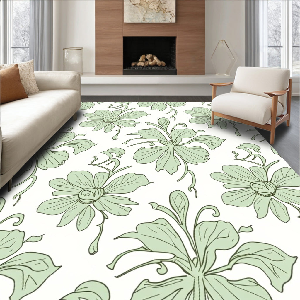 Soft Green Floral Vine Arrangement Rug