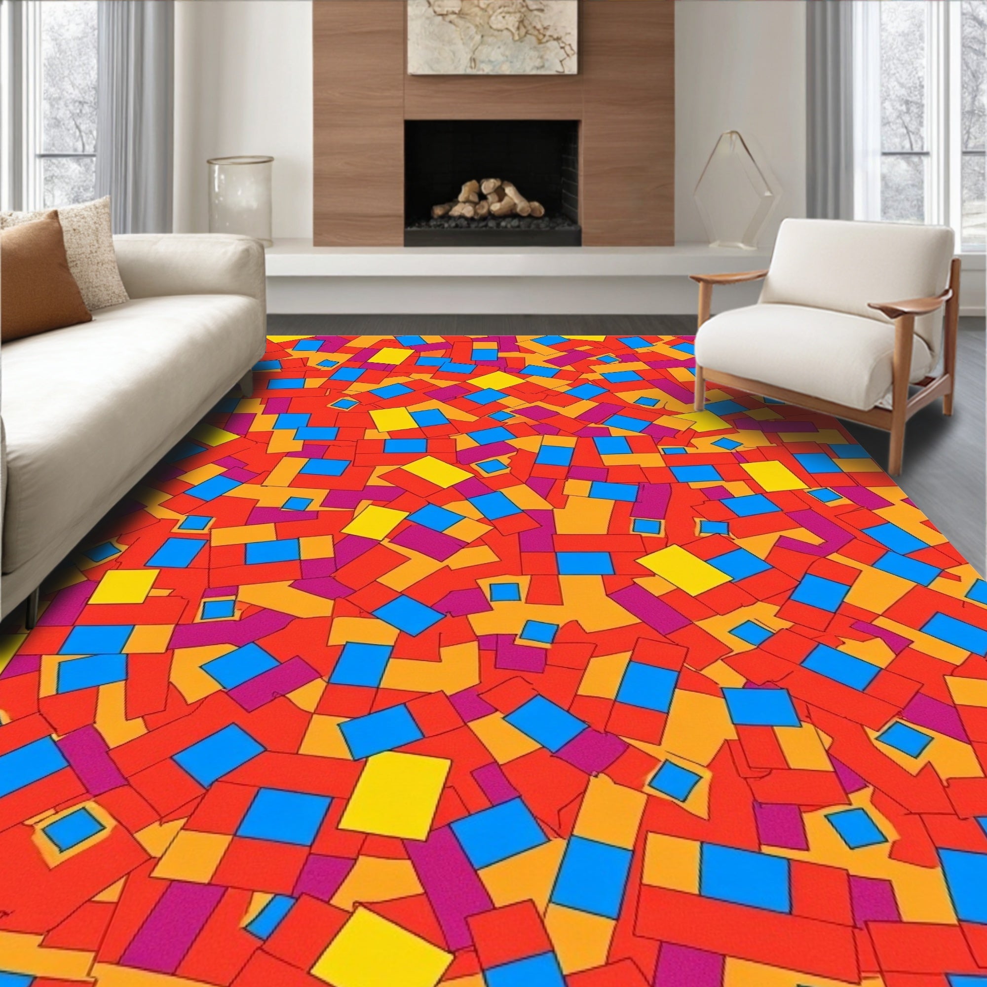 Vibrant Geometric Blocks Abstract Collage Rug