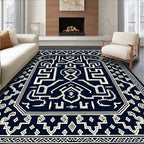 Dark Navy White Geometric Labyrinth Rug