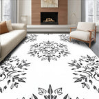 Monochromatic Black Leaf Mandala Rug