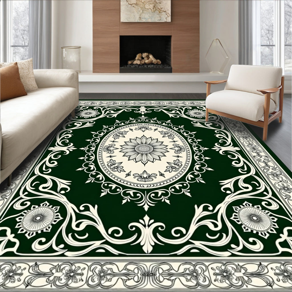 Deep Green Floral Oval Medallion Rug