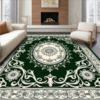 Deep Green Floral Oval Medallion Rug