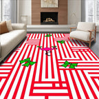 Pink Flamingo Red White Striped Bows Rug