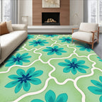 Teal Floral Garden In Green Palette Rug