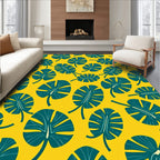 Tropical Green Leaf Yellow Background Rug