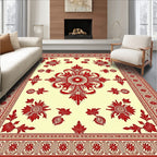 Crimson Floral Medallion Cream Border Rug