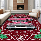 Vintage Pink Cars Snowflake Border Rug