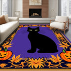 Mysterious Black Cat Halloween Frame Rug