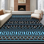 Black Blue White Tribal Stripes Rug