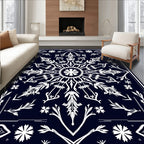 Deep Navy White Floral Mandala Rug